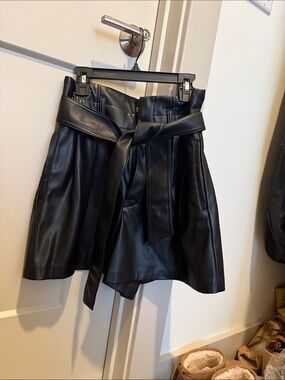 Zara Black High-Waist Faux Leather Paperbag Shorts